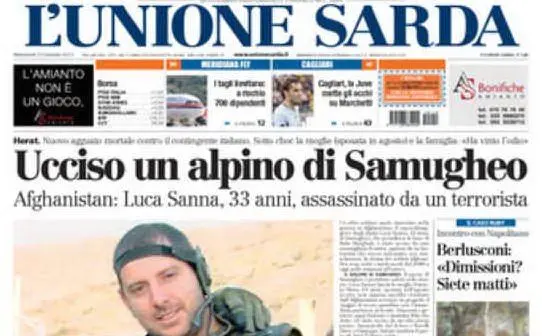 La prima pagina de L'Unione Sarda