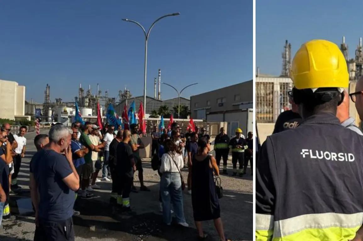 L'assemblea di stamattina davanti allo stabilimento Fluorsid /Ansa