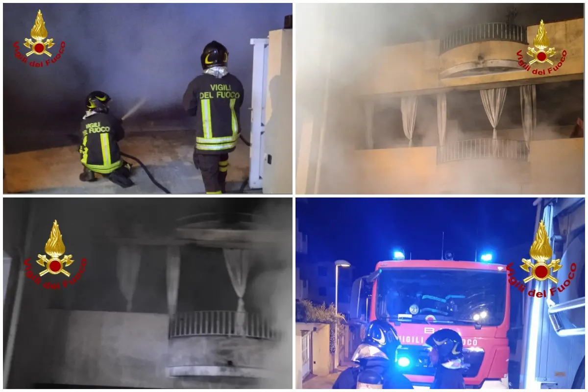 L'intervento del 115 e i danni alla palazzina a Sinnai (foto Vigili del fuoco)
