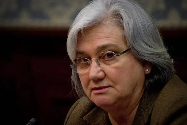 Il presidente della Commissione parlamentare antimafia, Rosy Bindi, durante l'incontro in Prefettura insieme ad altri componenti della commissione, con gli esponenti delle istituzioni locali e delle forze di polizia per fare il punto sull'emergenza criminalita' che negli ultimi giorni ha fatto registare numerosi omicidi di camorra, Napoli, 12 Marzo 2014. ANSA/ CIRO FUSCO