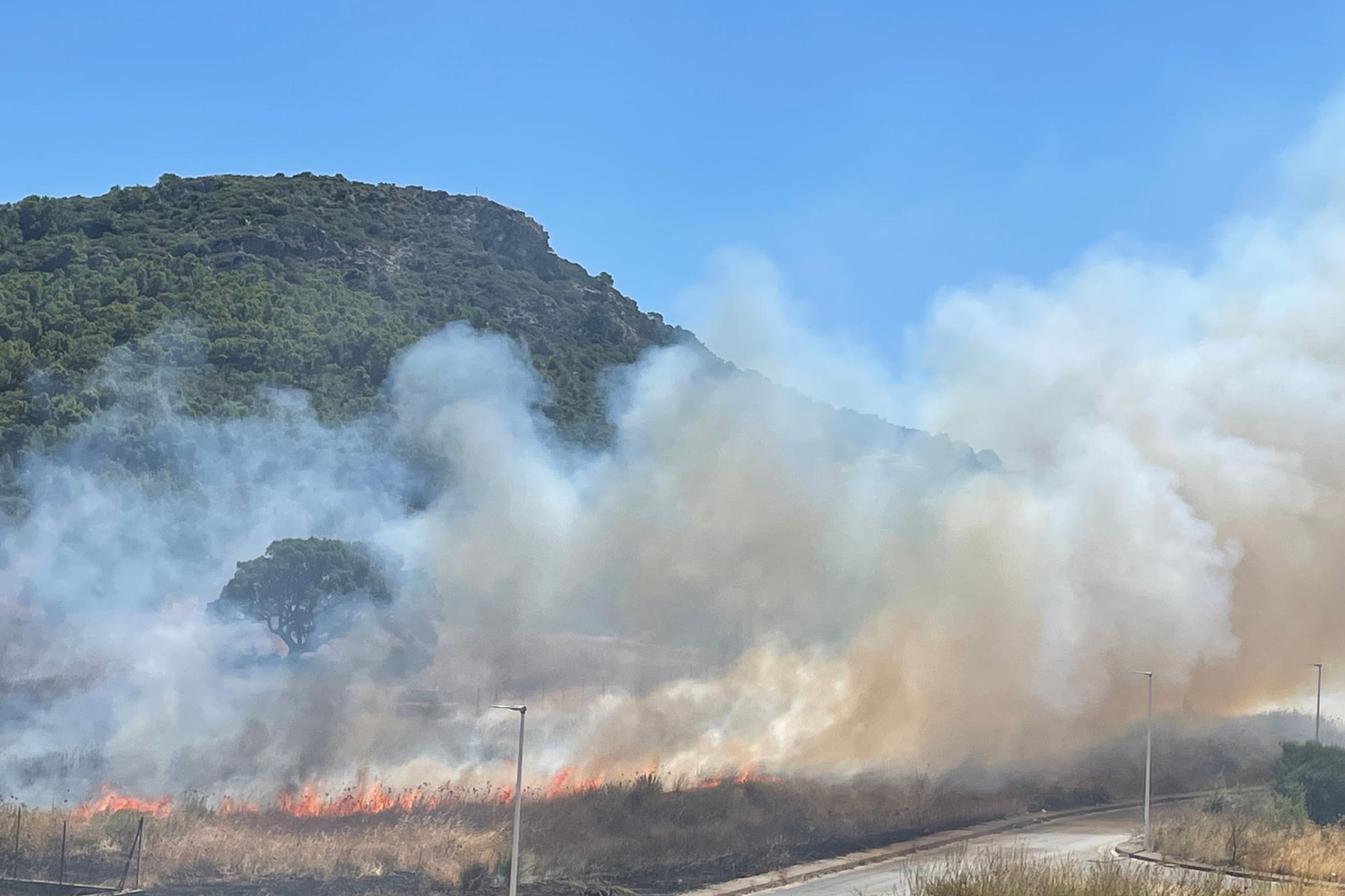 Rogo a Carbonia: il fuoco si propaga dalle sterpaglie e aggredisce i campi