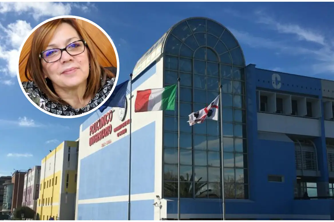 Il Policlinico di Monserrato, nel riquadro Valeria Sollai (foto L'Unione Sarda)