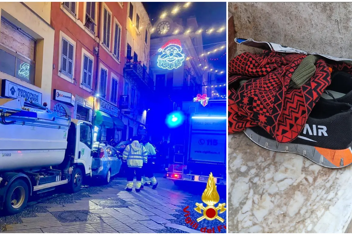 L'incidente a Sassari, sulla destra alcuni effetti personali del pedone investito (Vigili del fuoco/Floris)
