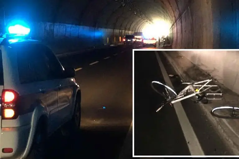 Il luogo dell'incidente e la bicicletta (foto L'Unione Sarda - Murgana)