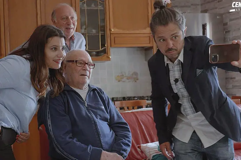 Paola Pilia e Flavio Soriga con Attilio Stochino (101 anni) e il medico Raffaele Sestu