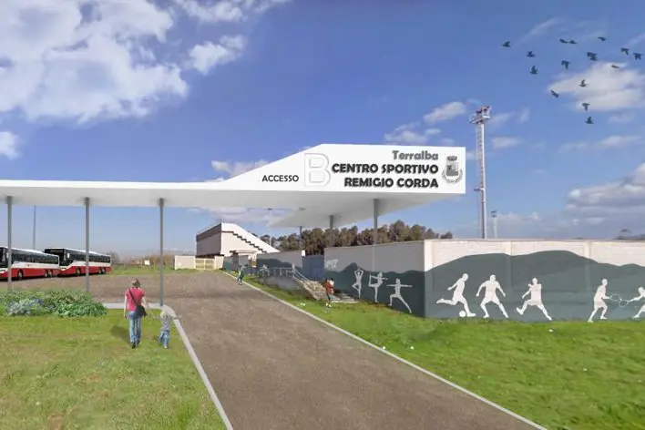 Il rendering del progetto a Terralba (foto Pinna)