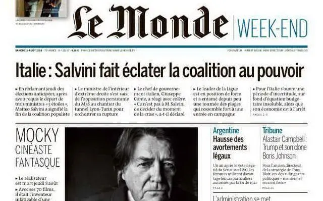 &quot;Salvini fa esplodere la colaizione al potere&quot;, titola Le Monde