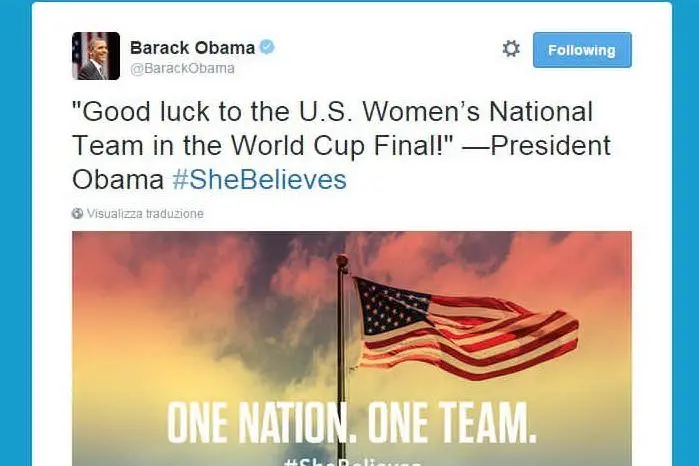 Gli auguri su Twitter del presidente Obama alla nazionale americana