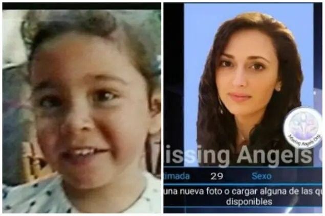 Angela Celentano nel 1996 e come potrebbe essere oggi (Ansa)