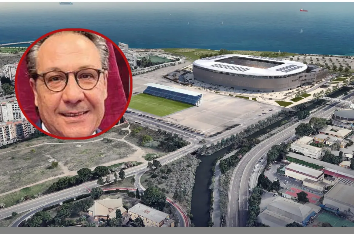 Il nuovo stadio del Cagliari. In alto a destra Giuseppe Farris