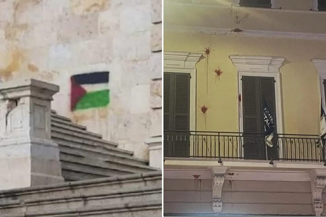 La bandiera della Palestina al Bastione e la vernice contro Deidda