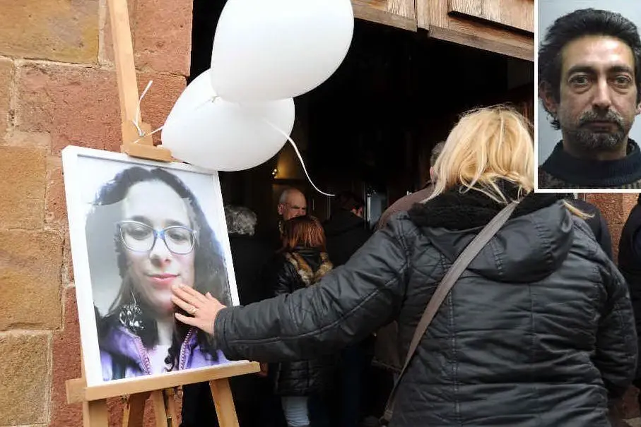 Il funerale di Federica Madau; nel riquadro l'omicida, Giovanni Murru