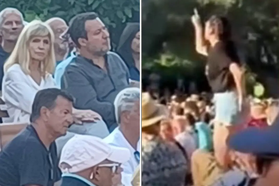 Matteo Salvini con Dori Ghezzi all'Agnata e, a destra, la contestatrice