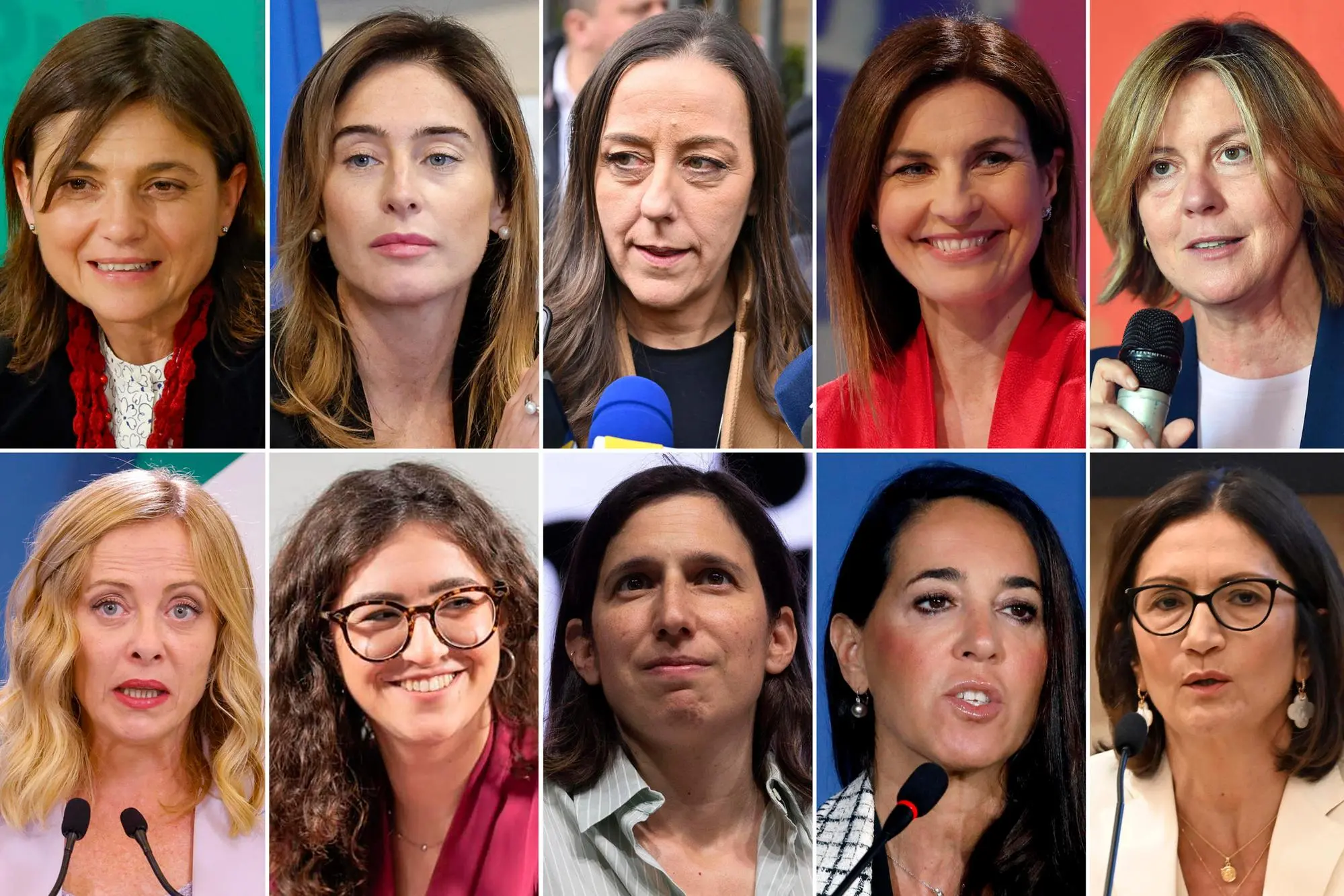 La combo, realizzata con immagini di archivio, mostra in alto da sinistra; Debora Serracchiani, Maria Elena Boschi, Sara Funaro, Alessandra Moretti e Beatrice Lorenzin; in basso da sinistra: seconda fila, da sx Giorgia Meloni, Valeria Campagna, Elly Schlein, Licia Ronzulli e Mariastella Gelmini. ANSA