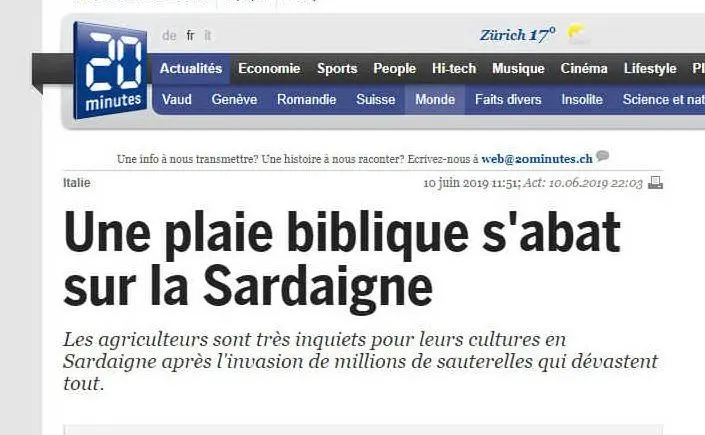 20 minutes: \"Una piaga biblica si abbatte sulla Sardegna\"