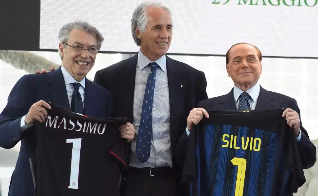 Massimo Moratti, Giovanni Malagò e Silvio Berlusconi (Ansa)