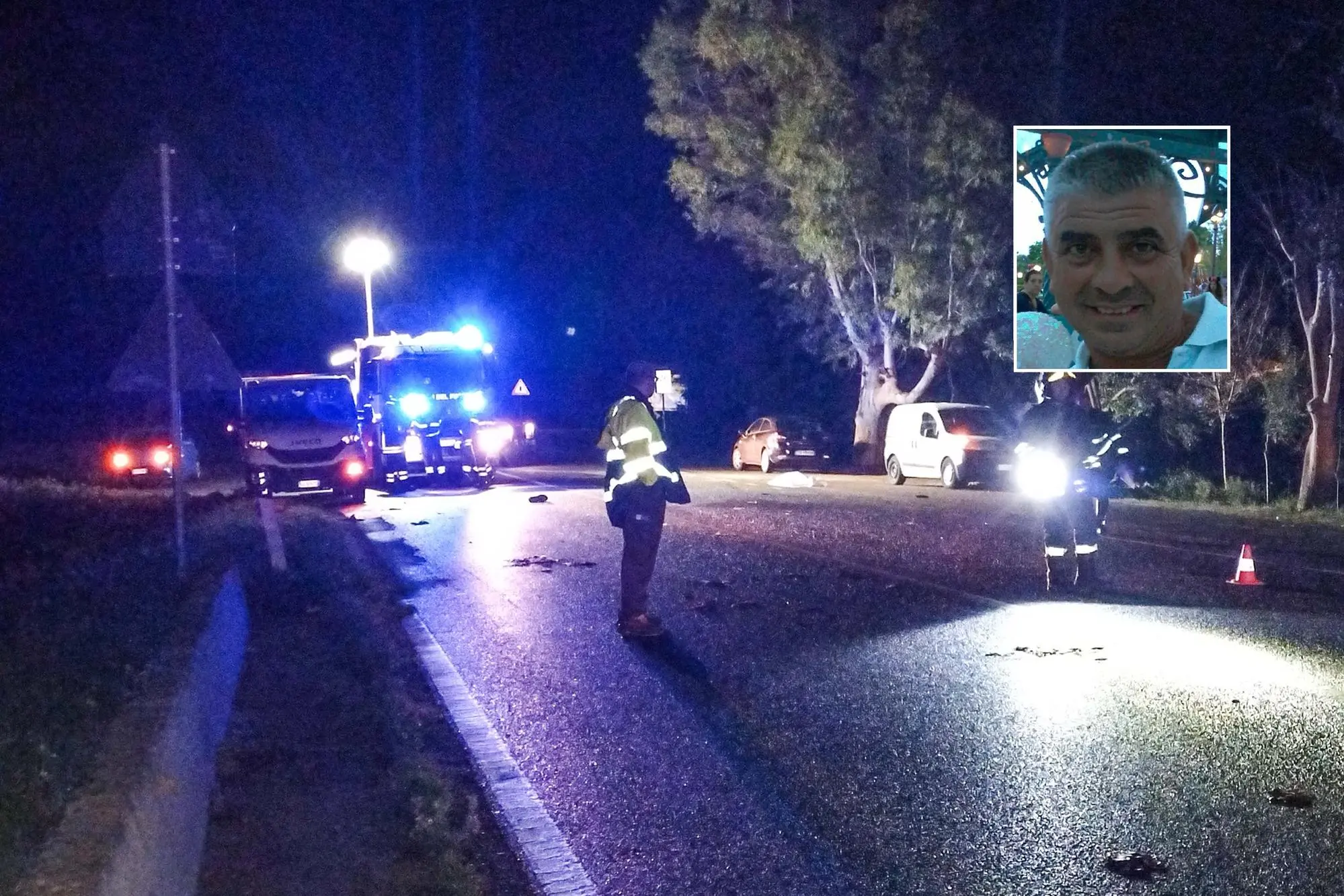 La zona dell'incidente mortale a Furtei (foto Angelo Cucca) e, nel riquadro, Ignazio Casula