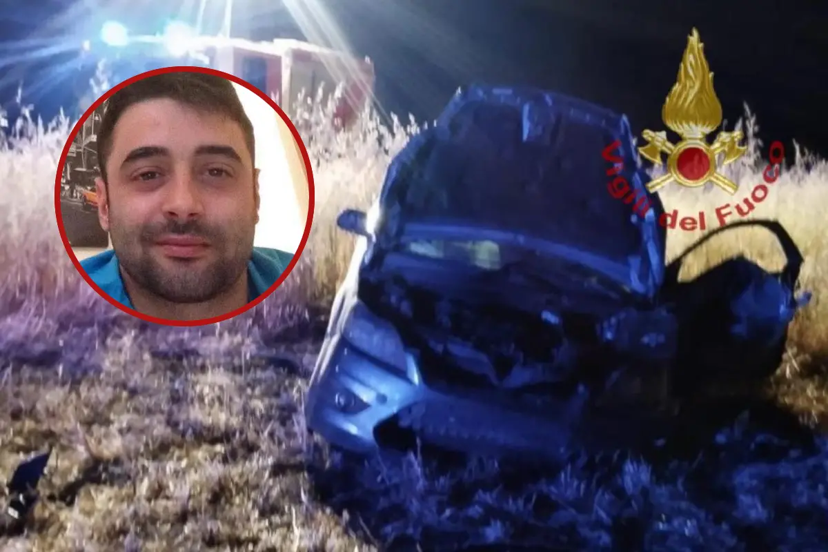L'auto sulla quale viaggiava Marco Dessì (nel tondo)