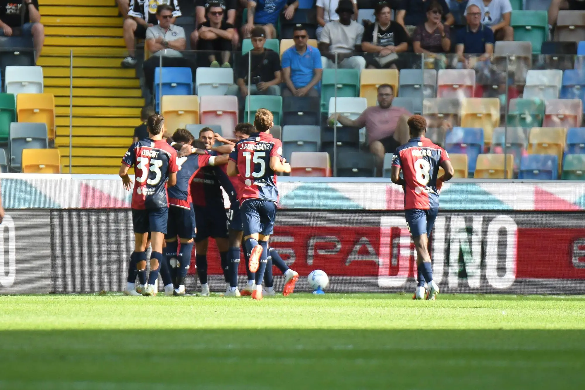 Cagliari's Daniel Maldini celebrates after scoring a goal during the italian soccer Serie A match between Udinese Calcio vs Cagliari Calcio on 19 September 2026 at the Bluenergy stadium in Udine, Italy. ANSA/Ettore Griffoni