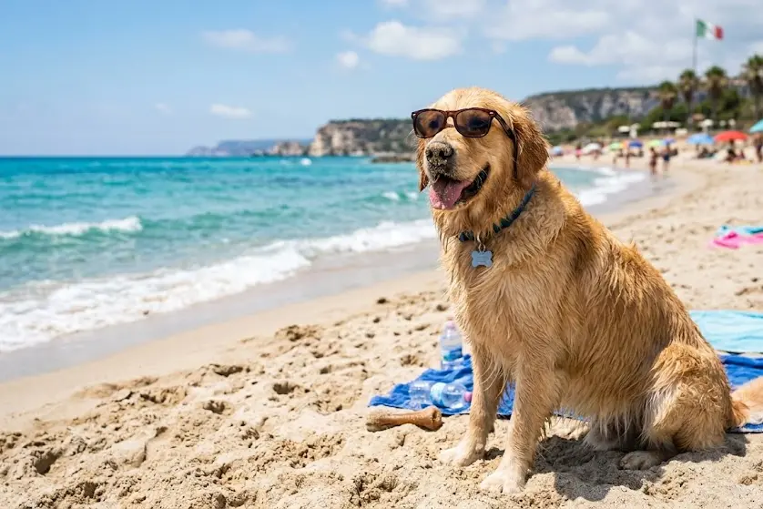 Un cane in spiaggia (foto creata con IA)