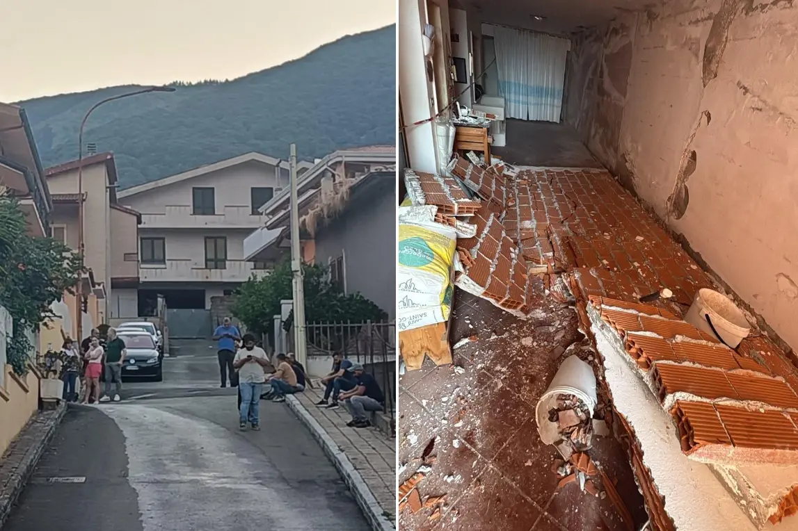 La casa dove è avvenuta la tragedia e, a destra, il muro crollato