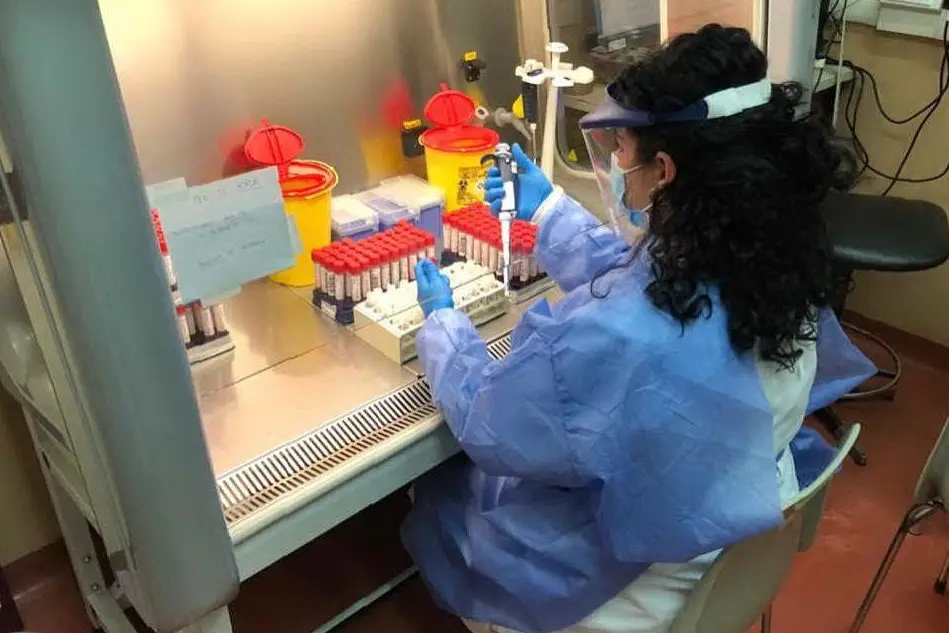 Un tecnico del laboratorio mentre affettua analisi (foto concessa dal laboratorio Covid Sassari)