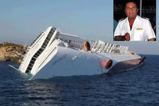 La Costa Concordia e, nel riquadro, Francesco Schettino