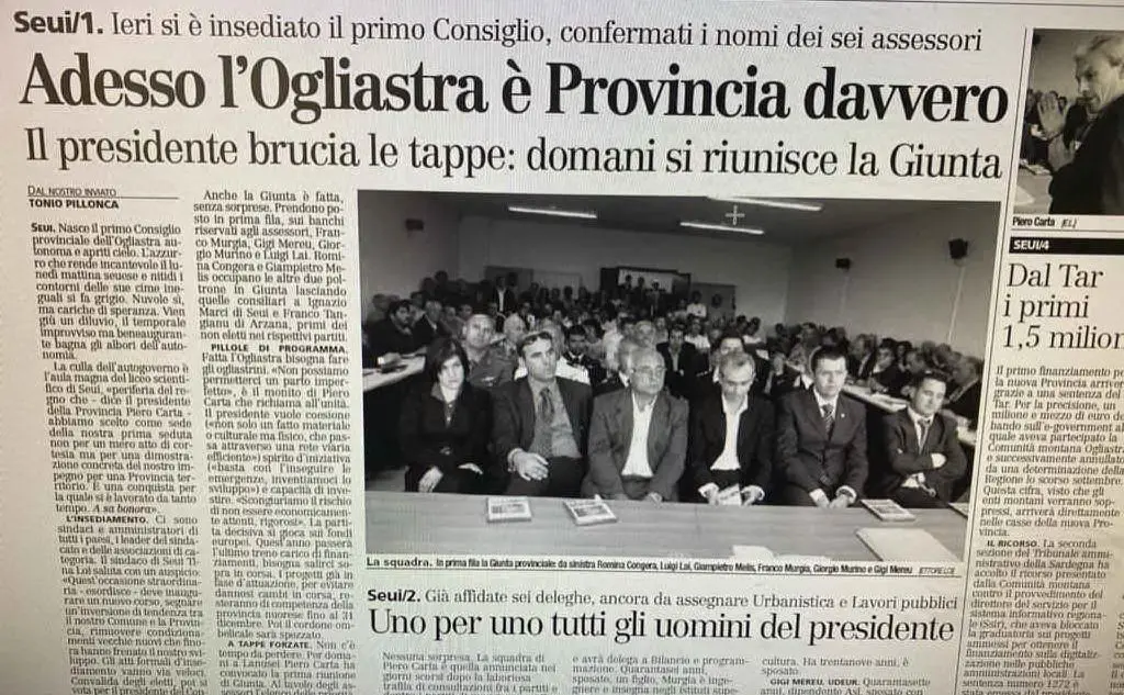 31 maggio 2005, L'Unione Sarda racconta la nascita della Provincia (Archivio L'Unione Sarda)