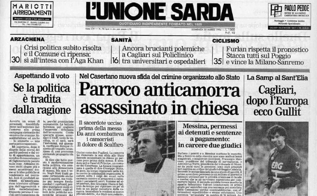#AccaddeOggi: 19 marzo 1994 viene assassinato don Giuseppe Diana (da L'Unione Sarda)