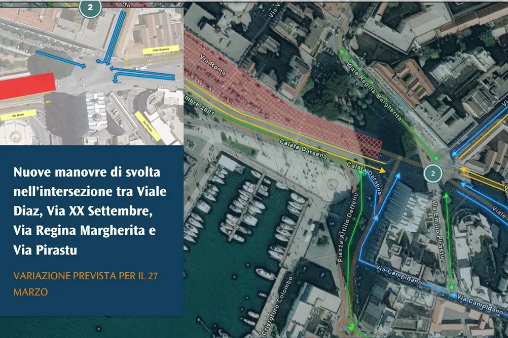 Una delle numerose variazioni al traffico con l'apertura del cantiere in via Roma (Foto: Comune di Cagliari)