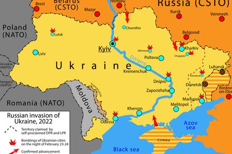 La mappa dell'Ucraina e la strategia d'attacco russa (Ansa)
