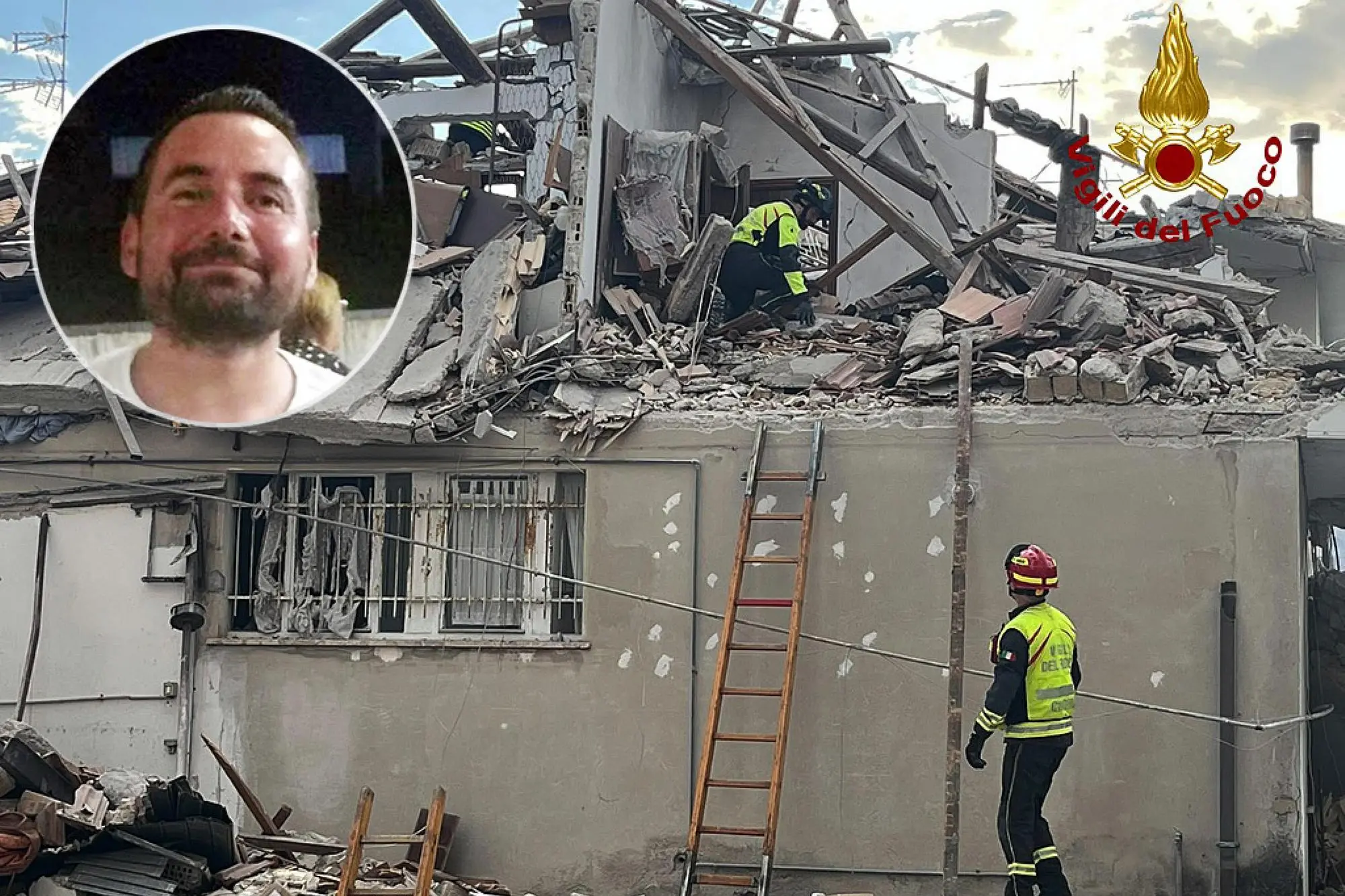 Boato all’alba, crolla una palazzina: un morto e tre feriti E' Giuseppe Pieroni (in alto a sinistra), 47 anni, informatico e contitolare di una piccola azienda, la vittima del crollo avvenuto poco dopo le 5 in una palazzina di due piani a Porto Sant'Elpidio (Ansa)