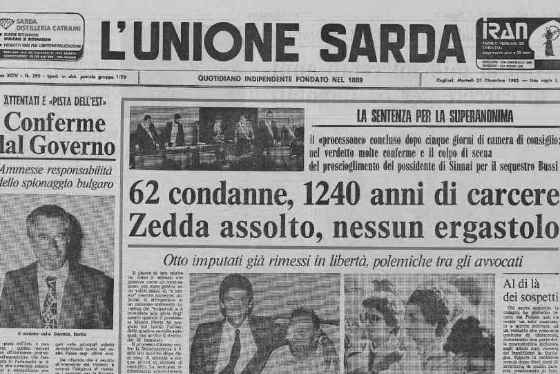 #AccaddeOggi: 20 dicembre 1982, si chiude il processo contro la Superanonima (nella foto la notizia su L'Unione Sarda)