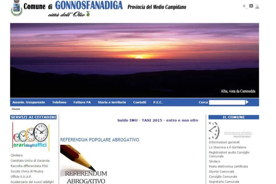 La homepage del sito del Comune di Gonnos