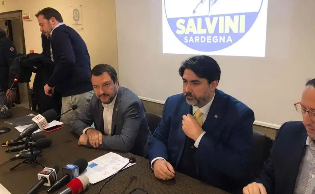 Matteo Salvini a Cagliari per celebrare il nuovo governatore