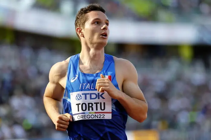 epa10078609 Filippo Tortu of Italy wins his race in the men's 200m heats at the World Athletics Championships Oregon22 at Hayward Field in Eugene, Oregon, USA, 18 July 2022. EPA/John G. Mabanglo