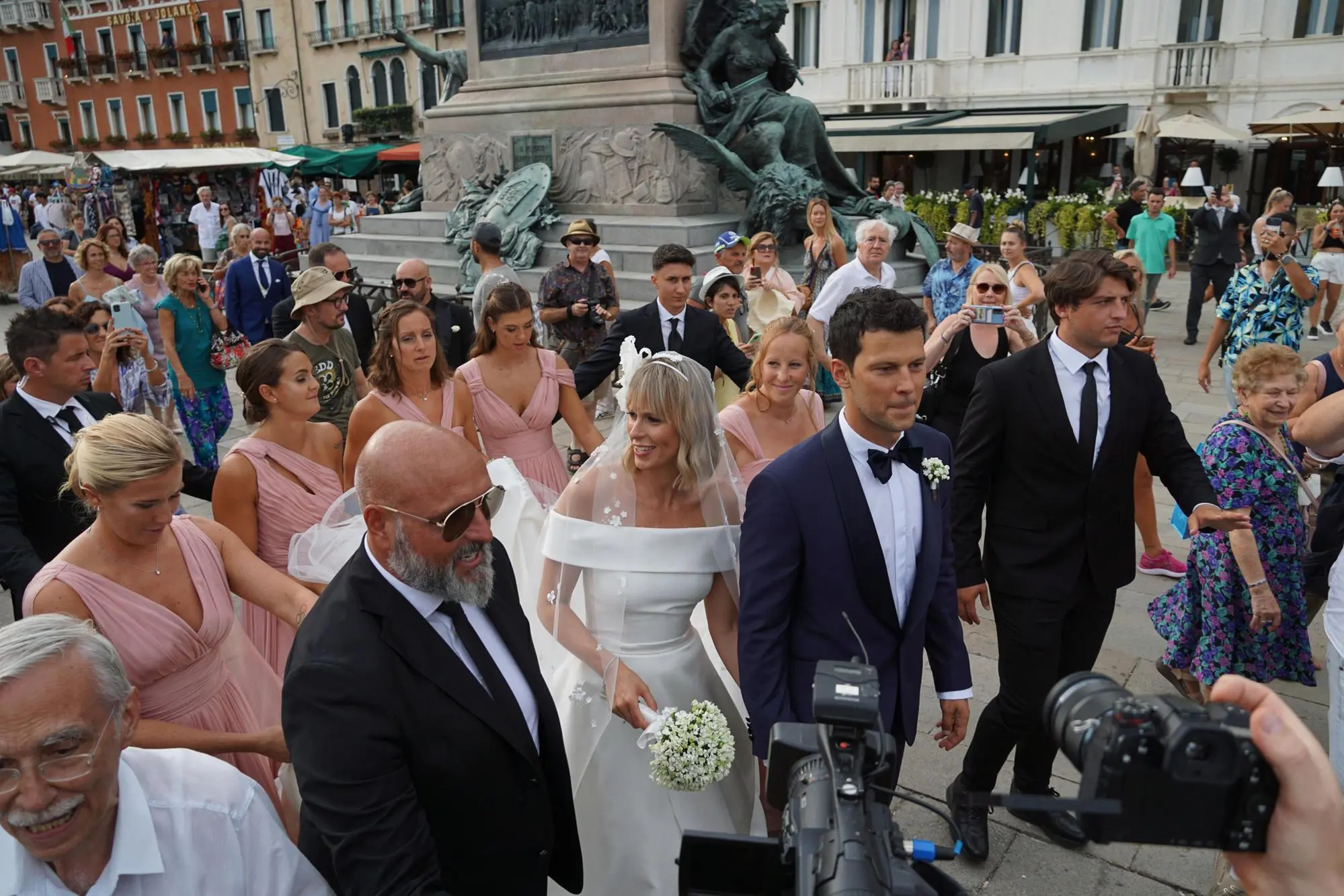 Italian retired swimmer Federica Pellegrini outside the church of San Zaccaria after the celebration of the marriage with her coach Matteo Giunta, in Venice, Italy, 27 August 2022. ANSA/ANDREA MEROLA