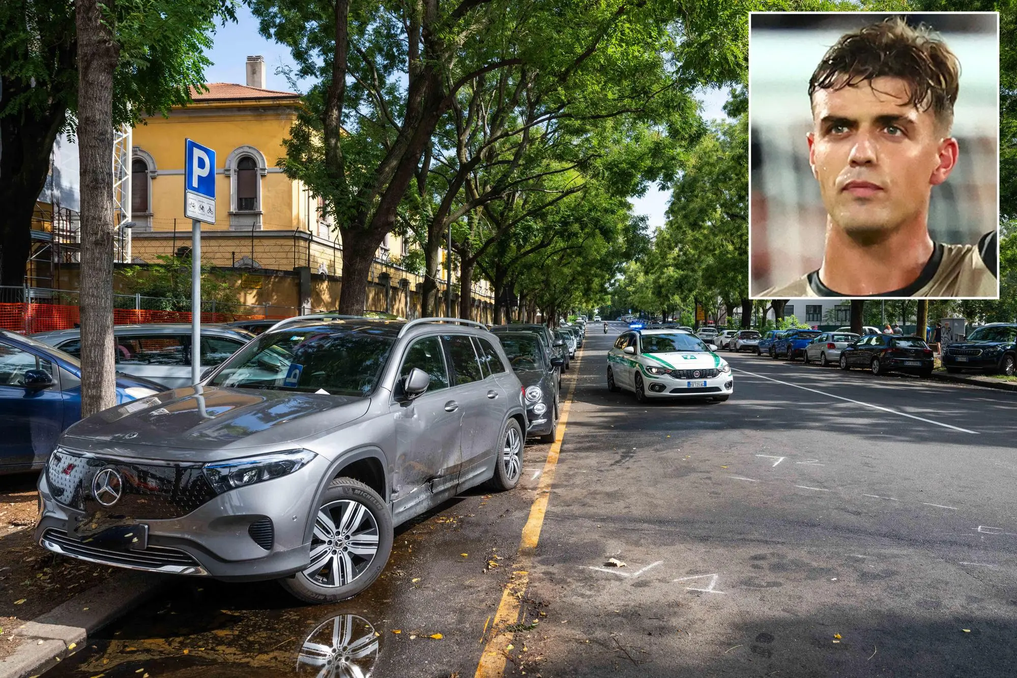 Incidente stradale per Daniel Maldini a Milano (foto Ansa)
