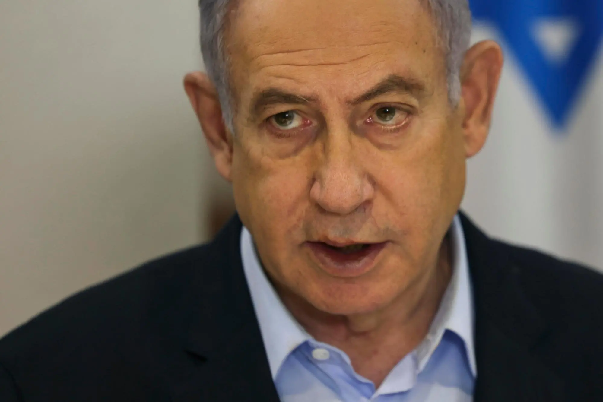 epa11062029 Israeli Prime Minister Benjamin Netanyahu convenes the weekly cabinet meeting at the Defence Ministry in Tel Aviv, Israel, 07 January 2024. EPA/RONEN ZVULUN / POOL