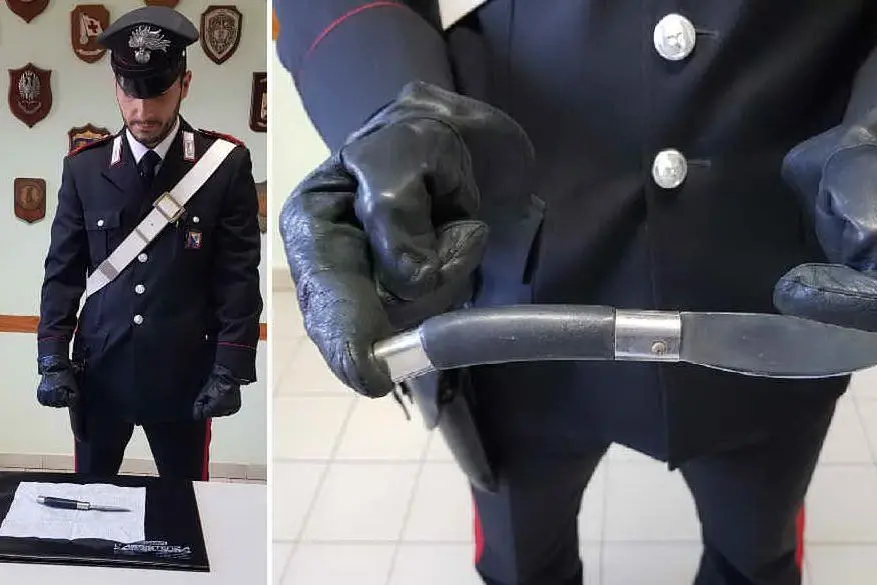 Le indagini sono state svolte dai militari di Assemini: le immagini del coltello (foto carabinieri)