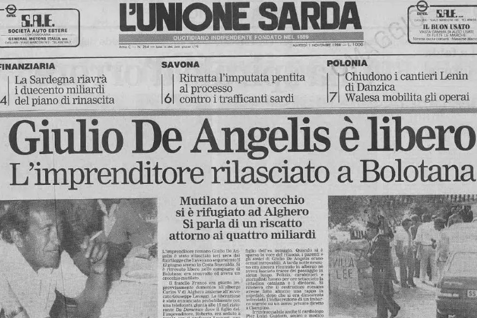 #AccaddeOggi: il 31 ottobre 1988 l'imprenditore Giulio De Angelis viene liberato (Archivio L'Unione Sarda)