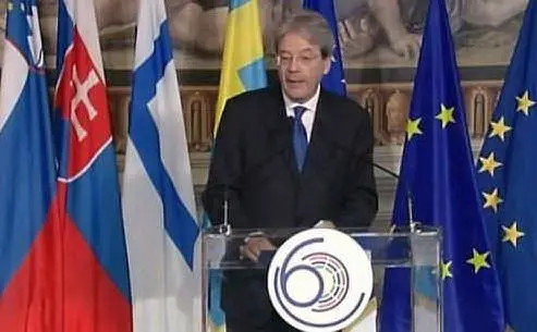 Il primo ministro Paolo Gentiloni durante il suo intervento