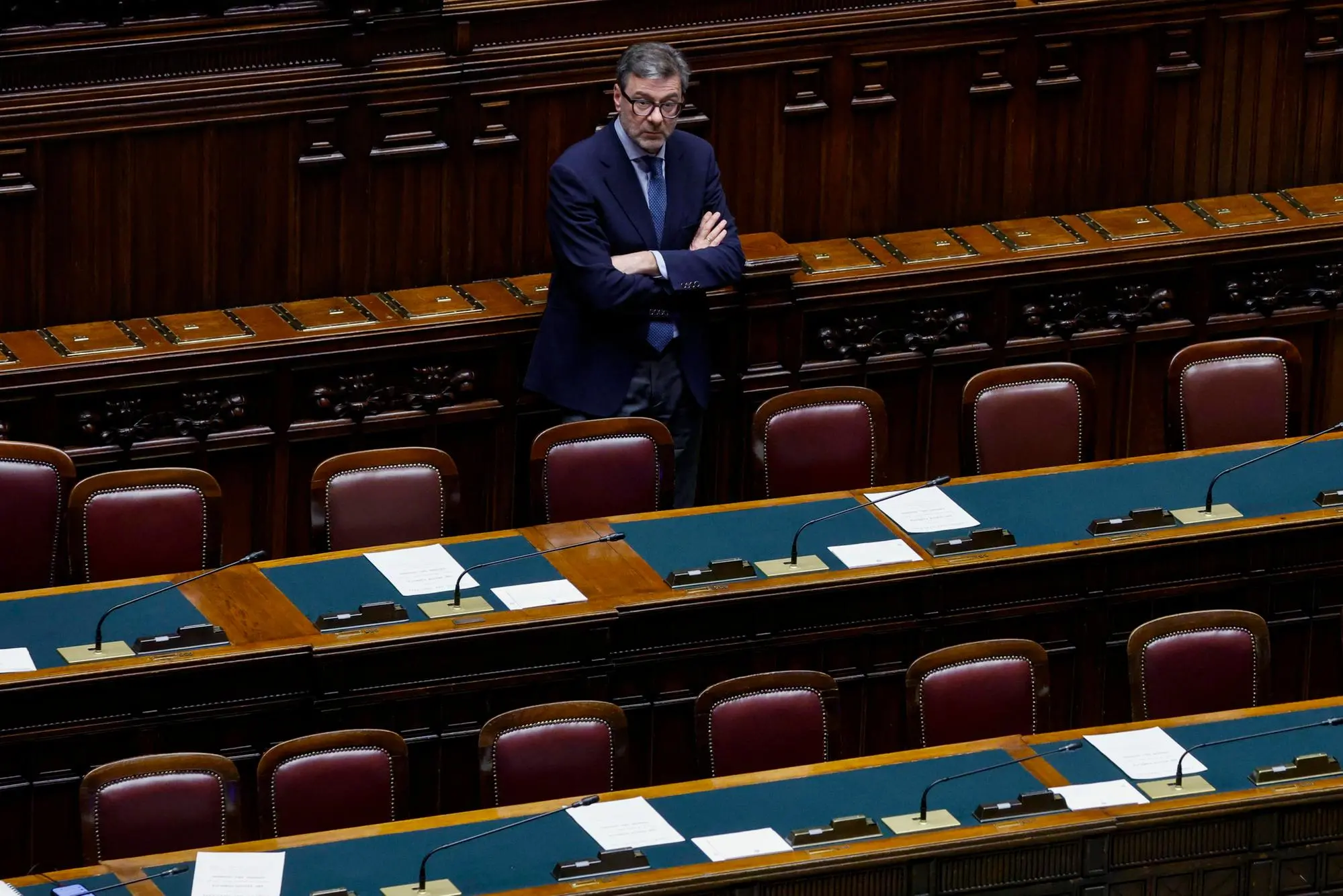 Il ministro dell’Economia Giancarlo Giorgetti durante la discussione generale sulla legge di Bilancio dello Stato 2026, Camera dei Deputati, Roma, 28 dicembre 2025. ANSA/FABIO FRUSTACI