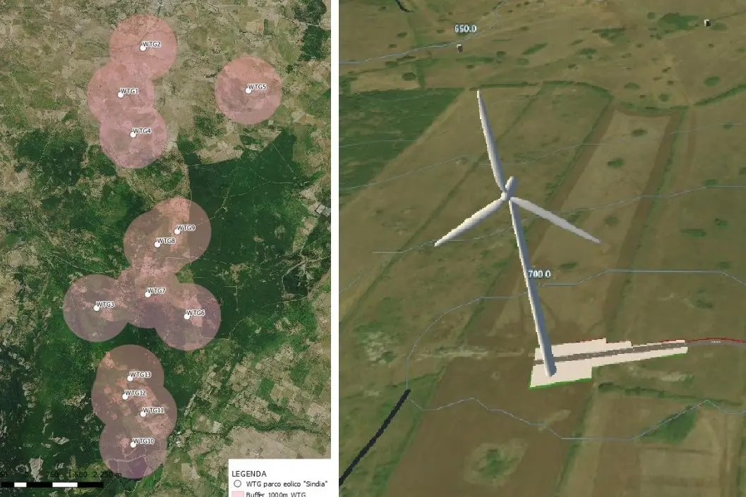 Le simulazioni del parco eolico di Sindia