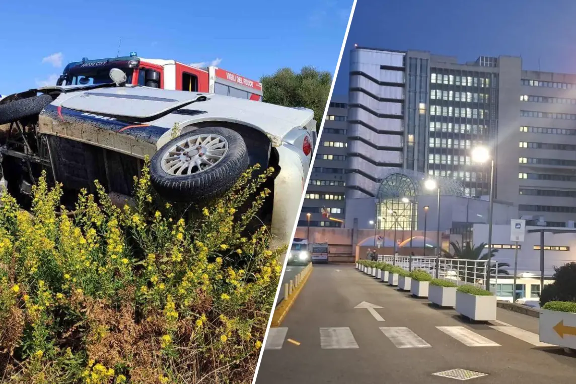 La bimba è stata portata al Brotzu dopo l'incidente (a sinistra l'auto danneggiata)