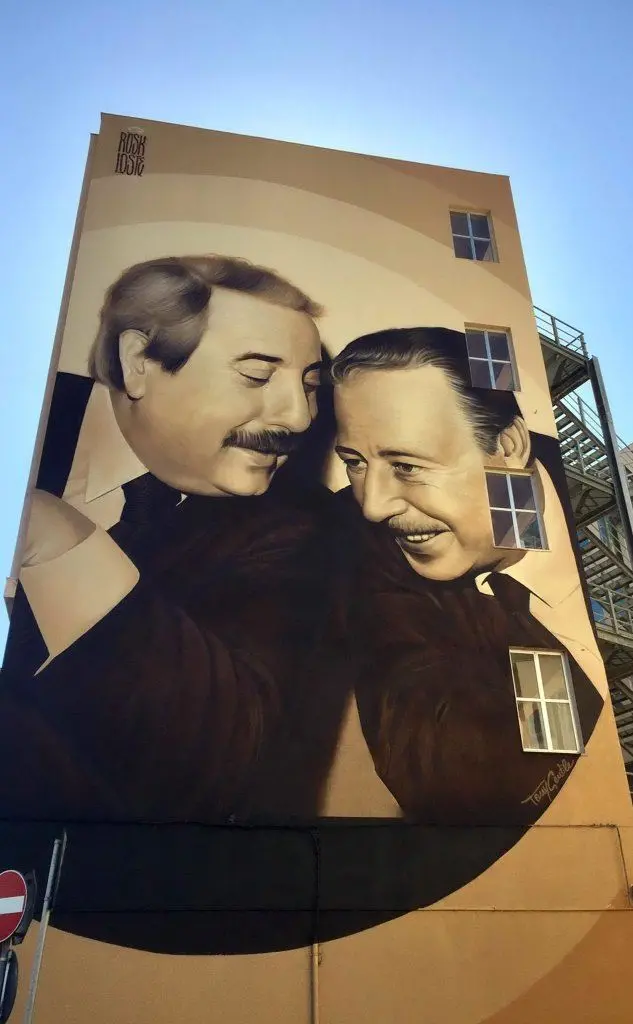 Il murale in ricordo di Falcone e Borsellino a Palermo