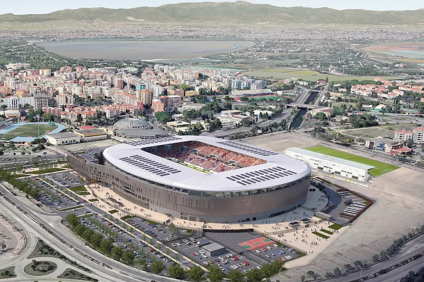 Il render del nuovo stadio del Cagliari