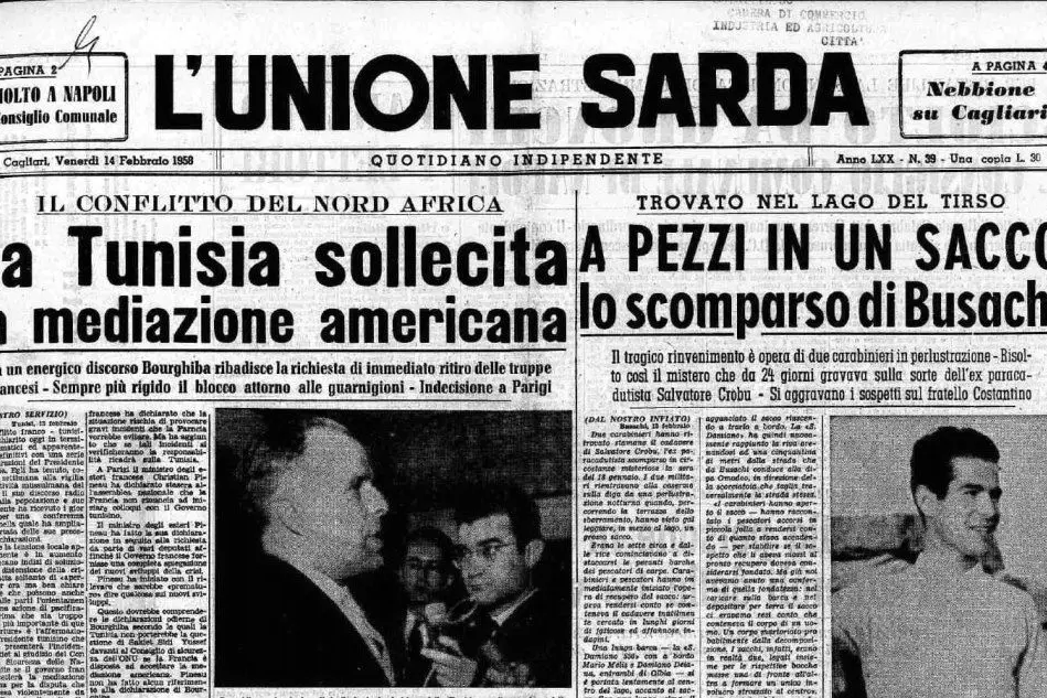 #AccaddeOggi: il 14 febbraio 1958 la prima pagina de L'Unione Sarda riporta la notizia della scomparsa di Crobu