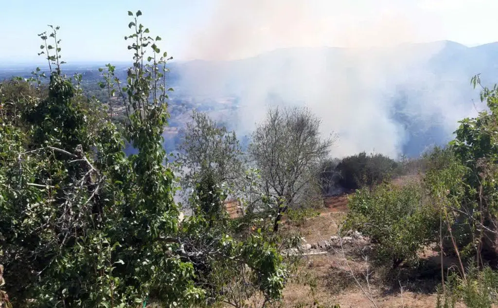 L'incendio nella località Bingiamigu (foto L'Unione Sarda - Pintori)