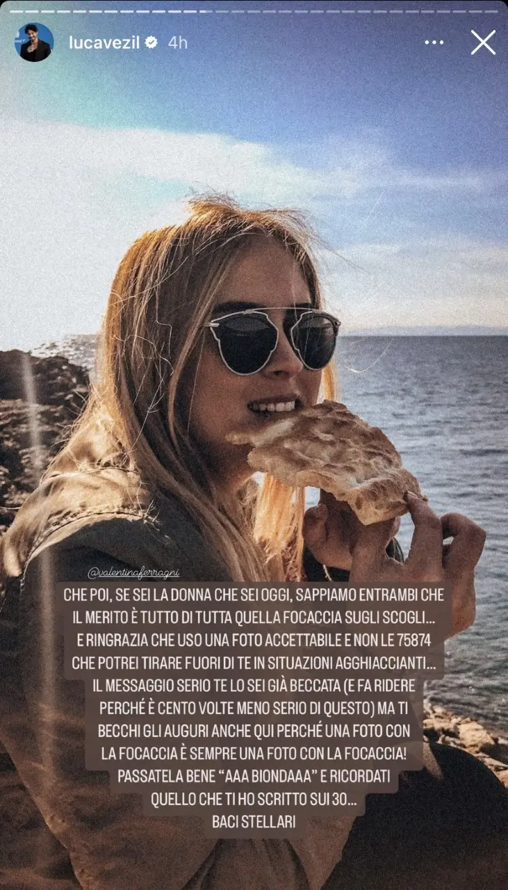 Gli auguri di Luca Vezil alla ex Valentina Ferragni (foto Instagram)